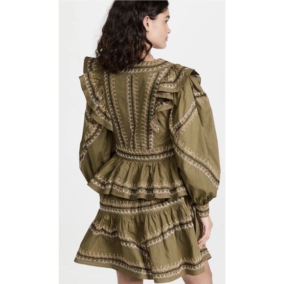 Ulla Johnson Olive Anais Embroidered Ruffle Mini Dress Size 6 Cotton Boho Chic - Picture 5 of 16